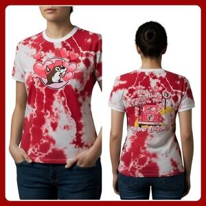 Buc-ee's T-Shirt Size XL Red Tie Dye Beaver Nuggets Heart Graphic Cotton Tee